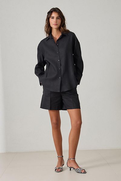 Setre Black 100% Linen Long Sleeve Oversize Shirt