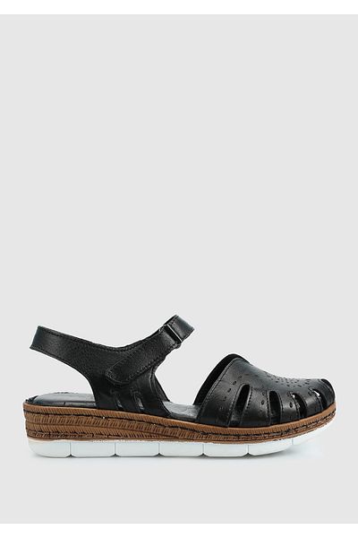 Eclipse Black Leather Women's Comfort Sandals