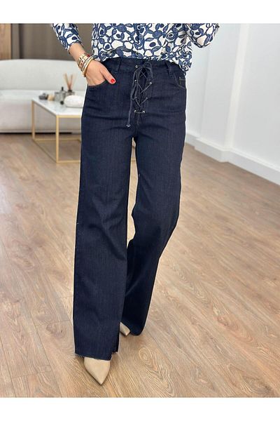 2she Denim Trousers with Lace-Up Waist