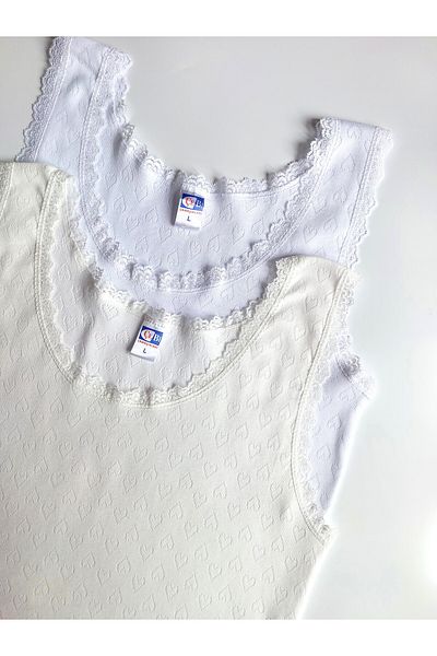 Çebi Çamaşırları 100% Cotton Women's Undershirt 2, Ecru and White with Thick Straps