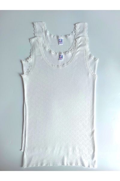 Çebi Çamaşırları Women's Cotton 100% Ecru Heart Rectangular Tank Top Dress