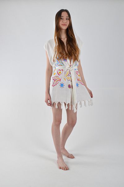 CASPARA Beachwear με σχέδιο πεταλούδας γιλέκο με κουκούλα και βαμβακερό γιλέκο βισκόζης
