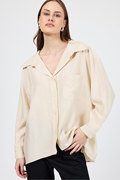 Rays Bež jednostruka Sa detaljem džepa Tkano košulja 4641A