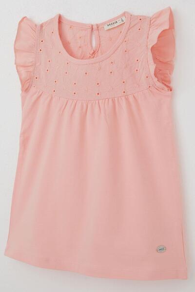 Breeze Κοριτσίστικο μπλουζάκι με βολάν και κέντημα 4-8 ετών, σομόν