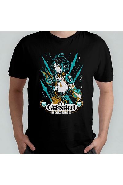 Pixxa Genshin Impact Xiao_ Unisex T-shirt με λαιμόκοψη 100% βαμβάκι