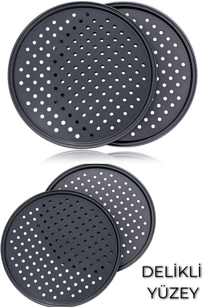 Ülgenev 1 Piece 26 cm Round Hole Carbon Steel Pizza Tray Fireproof Non-Stick, Practical Baking Tray