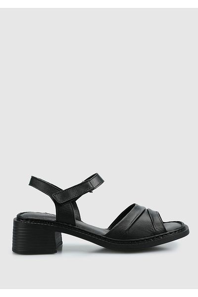 Eclipse Black Leather Women's Heeled Sandals