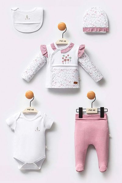 Moi Noi Soft Cotton Embroidered Floral Patterned 5 Piece Newborn Hospital Outlet