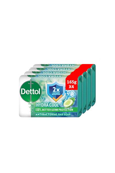 Dettol Hydra Cool Bathing Soap, Cucumber & Icy Menthol Scent, 165g x 4