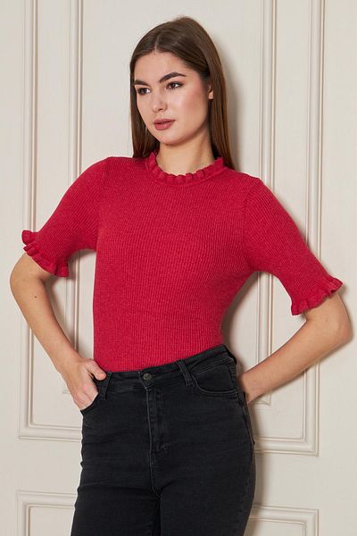 Irmak Kerekli Women's Ruffled Short Sleeve Ribbed Knitwear Blouse 1212