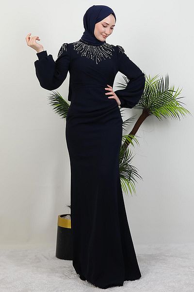 GİYZAMİLA Φόρεμα με μπλέ Navy River Hijab