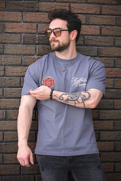 Oksit Ethnic Pattern Logo Back and Front Printed Cotton Comfort Men's Tshirt