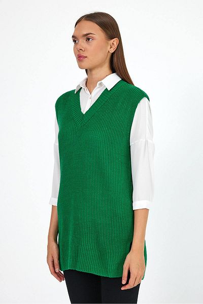 Rodi V-Neck Zero Sleeve Knitwear Women's Sweater - 0608