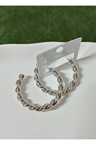 mos&more Gümüş Burma 4,5cm Halka Kadın Küpe Çelik