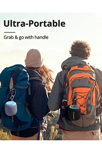 Tronsmart T7 Mini Compact Portable Bluetooth Speaker With Lights, Stereo Sound, Bluetooth 5.3- Black