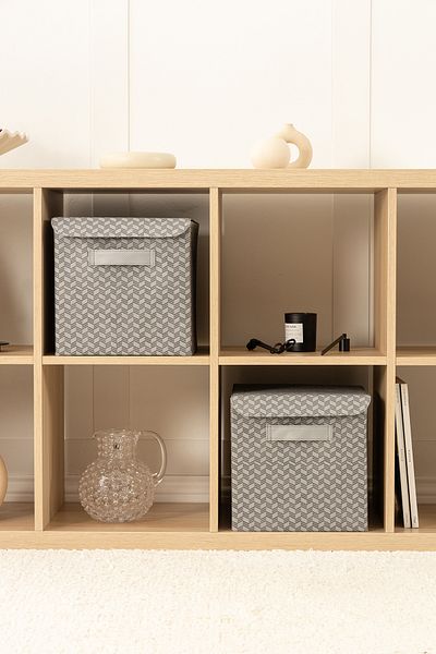 REKHOME صندوق تخزين منظم للألعاب مكون من قطعتين باللون الرمادي مع غطاء قابل للطي