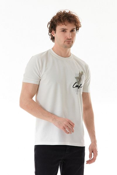 Fulla Moda Leaf Printed Text Embroidered T-Shirt