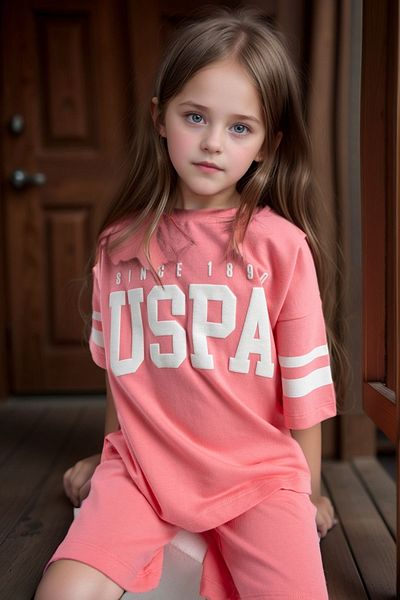 U.S. Polo Assn. Îmbrăcăminte pentru fete 100% bumbac Tricou și pantaloni scurți USPA Set două piese US01.LL.01.P4.O018