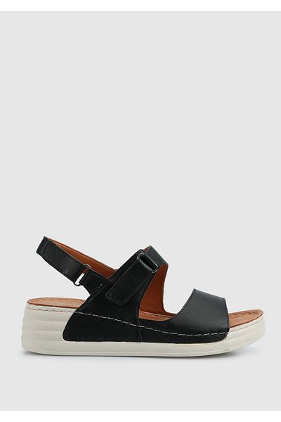 Eclipse Black Leather Women's Flat Sandals