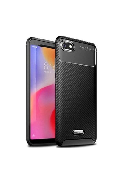 tekno grup جراب لهاتف Xiaomi Redmi 6A بنمط كربون لوكس نيغرو سيليكون أسود + وا...