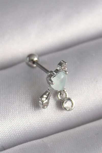 Store 316L Steel Silver Color White Minelik Heart Dangle Zircon Stone Detail Tragus Piercing