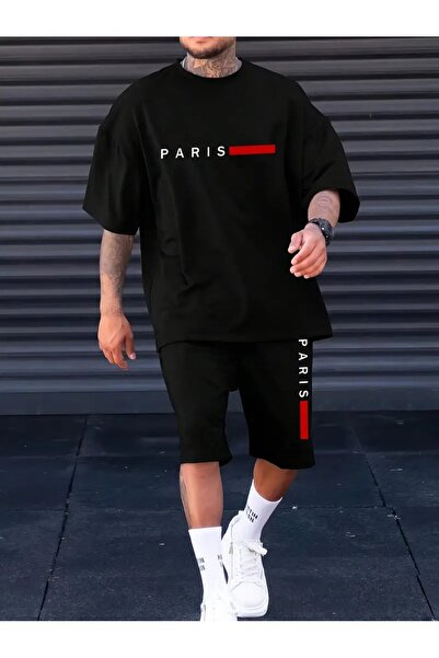 puolikuu Ανδρική φόρμα Oversize Σετ-Σορτς Παρίσι με στάμπα Φούτερ Σετ-Σορτς
