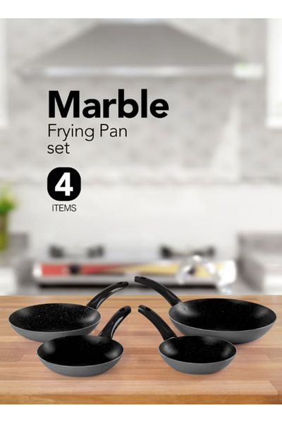 GRANDİ 4 Piece Cook Pop Fry Pan Set With Bakelite Handle 18-20-24-28 Black and gray granite