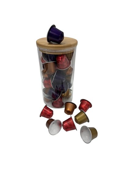 Nespresso Trial Capsule Coffee Set 30 Pieces + Glass Storage Box