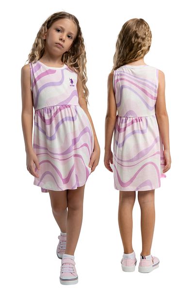 U.S. Polo Assn. U.S. Polo Girl's White Salmon Round Neck Zero Sleeve Dress Vr.Us.D20.Ç64.Y.K1