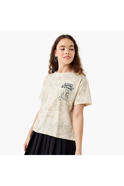 SP Characters Bugs Bunny Print T-shirt with Crew Neck and Short Sleeves