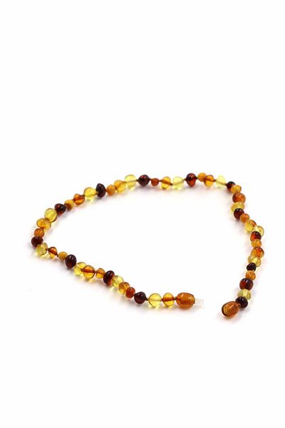 SAURACHI Certified Natural Stone Drop Amber Baby Necklace Teeth 4-5Gr Brown Mix