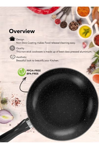 GRANDİ 4 Piece Cook Pop Fry Pan Set With Bakelite Handle 18-20-24-28 Black and gray granite
