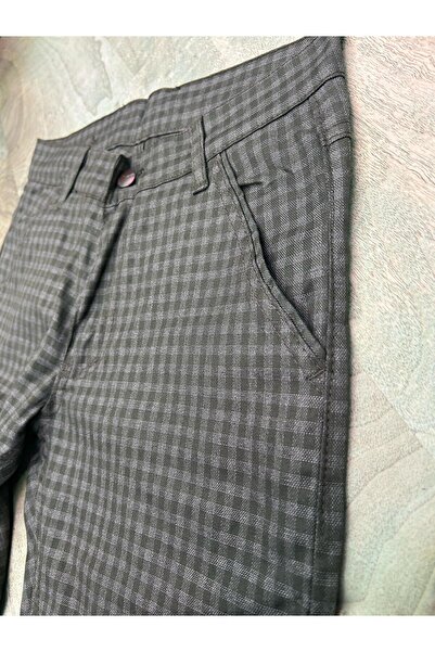 WKM Ανδρικό καλοκαιρινό καρό υφασμάτινο παντελόνι με λεπτή εφαρμογή Lycra μέχρι τον αστράγαλο