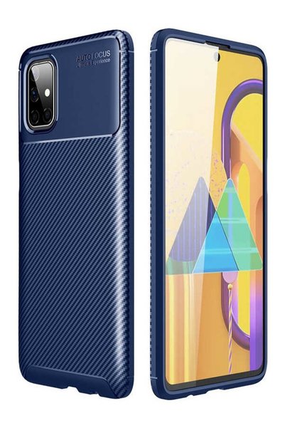 tekno grup حافظة لهاتف جالاكسي M51 بنمط كربون لوكس نيغرو سيليكون أزرق داكن
