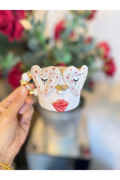 Pernotte Handmade 20 4K Gold Plated Double Heart Turkish Coffee Cup
