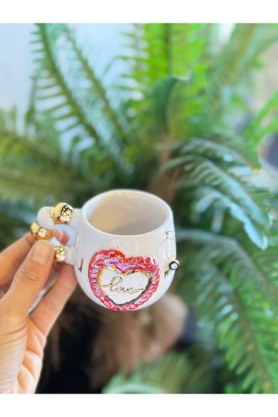Pernotte Handmade 24K Gold Plated Double Love Ceramic Turkish Coffee Cup