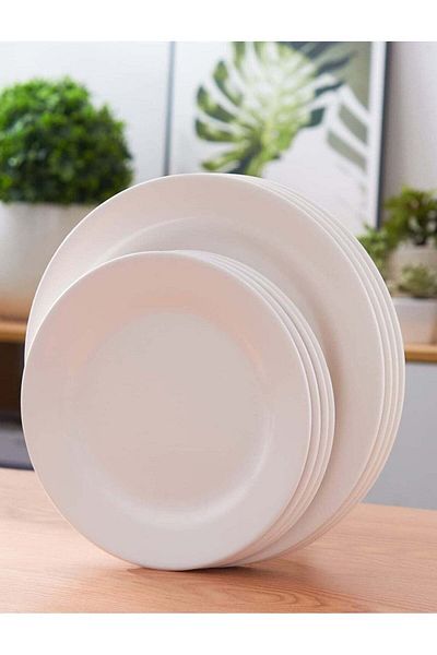 ALMUFARREJ White Melamine Plates Set - 12 Pieces