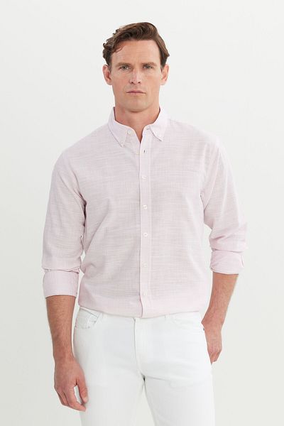 AC&Co / Altınyıldız Classics Ανδρικό πουκάμισο σε ροζ σκόνη 100% βαμβακερό άνετο και χαλαρό γιακά με κουμπιά