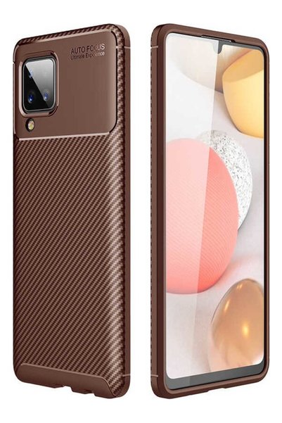 tekno grup Galaxy A12 Case Carbon Patterned Lux  Silicone Brown + Full Screen...
