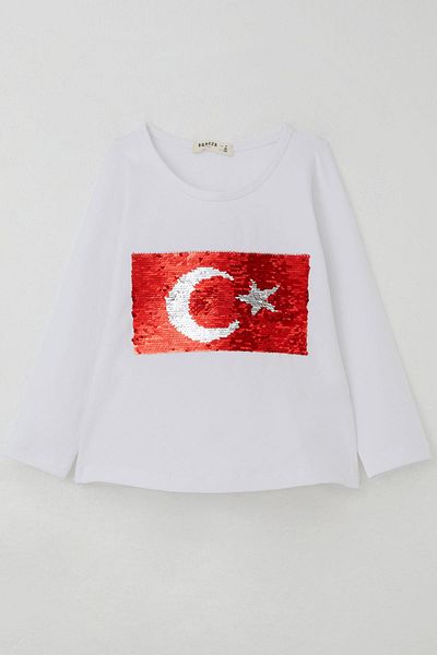 Breeze Κοριτσίστικο μακρυμάνικο μπλουζάκι με παγιέτες μισοφέγγαρο και αστέρι 4-14 ετών, λευκό