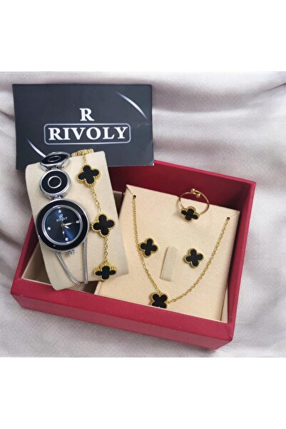 Rivoly طقم نسائي أنيق ستيل , يتكون من ساعة مقاومة للماء