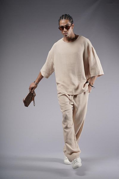 king brich Wide Collar Oversize Fit Muslin Bottom Top Set
