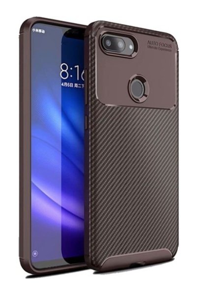 tekno grup جراب لهاتف Xiaomi Mi 8 بنمط كربون Lux Negro سيليكون بني + واقي شاش...