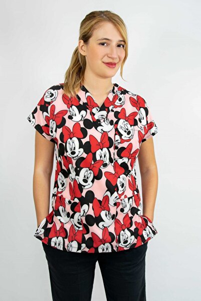 Nur Medikal Giyim Unisex Mickey Mouse Desenli Doktor Hemşire Cerrahi Tek Üst Forma
