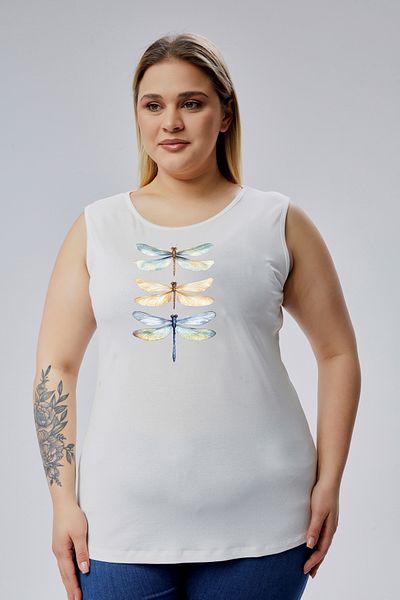 Curvy Trend Large Size Dragonfly Printed Sleeveless Viscose Basic Blouse
