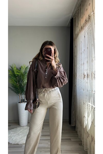 ensbutik Yarım Yaka Düğmeli Bluz