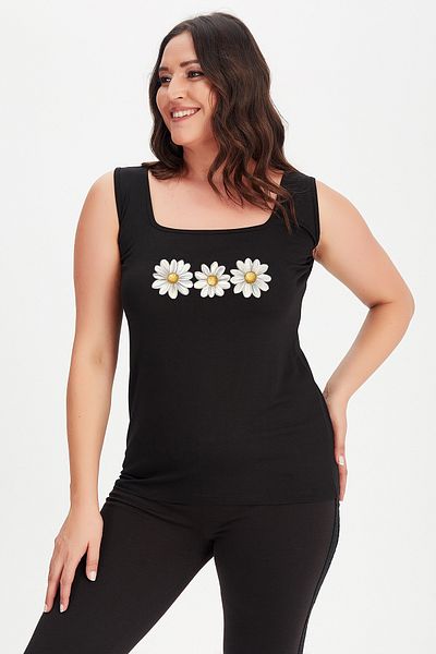 Curvy Trend Plus Size Daisy Printed Square Neck Thick Strap Tank Top Blouse