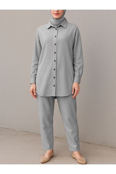 Modamorfo Gray Buttoned Trousers and Shirt Set