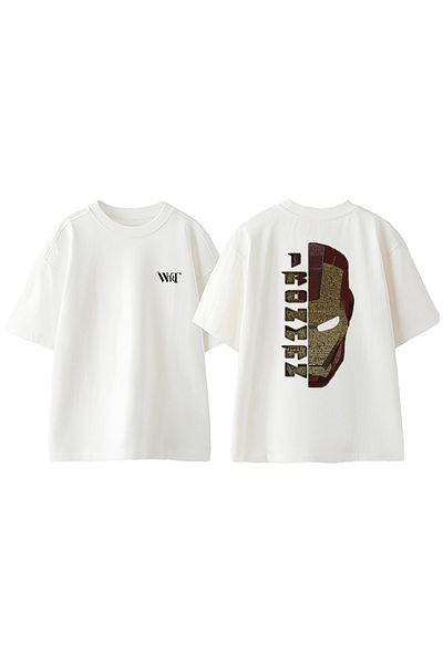 THEWERT Iron Man Face Text Design Back Printed Cotton White Oversize T-Shirt