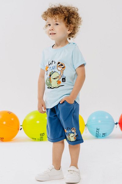 Breeze Boys' Shorts Set Playtime Happy Animals Printed 1-4 Years Old, Light Blue
